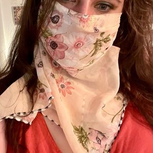 🥳2/$15 — SHEIN Delicate Pink Floral Pattern Sheer Layered Scarf Mask Cover NWOT